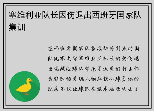 塞维利亚队长因伤退出西班牙国家队集训