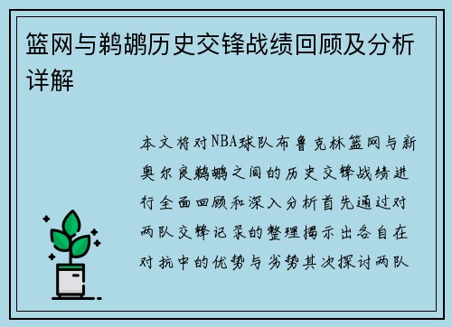 篮网与鹈鹕历史交锋战绩回顾及分析详解