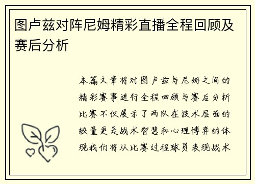图卢兹对阵尼姆精彩直播全程回顾及赛后分析